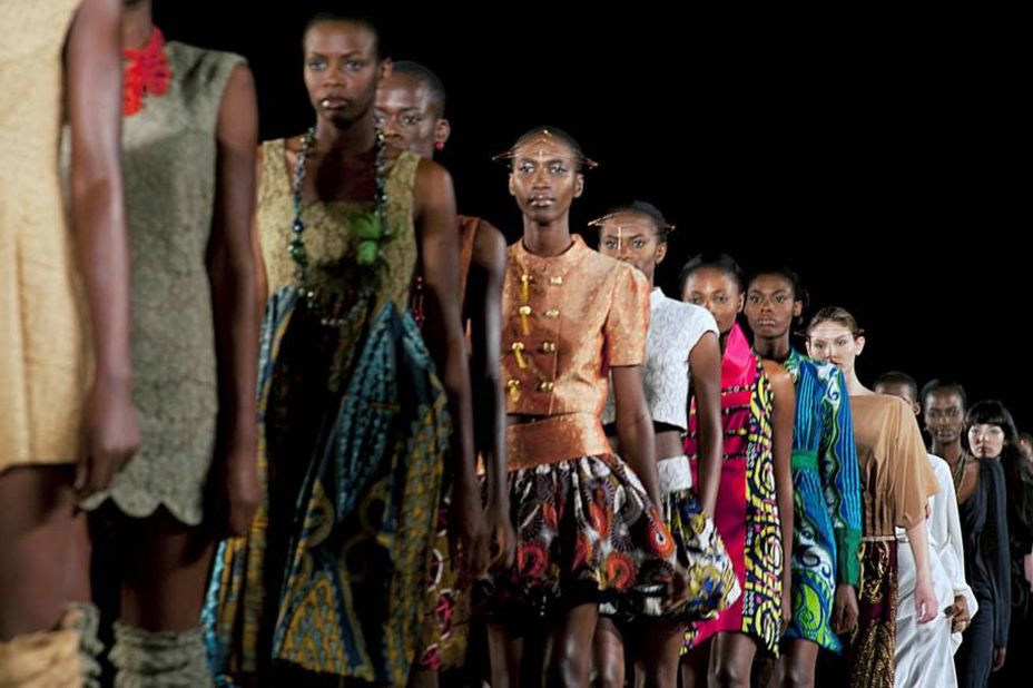 Models wear Nigerian-Italian label Kinabuti on the runway.