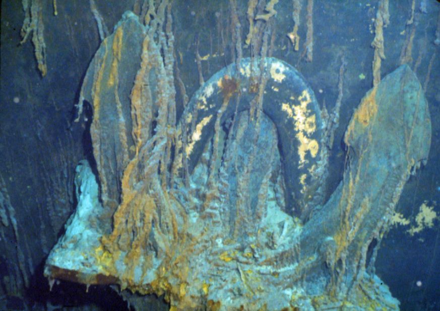 The starboard anchor of the Titanic pictured 12,500 feet below the surface of the North Atlantic.