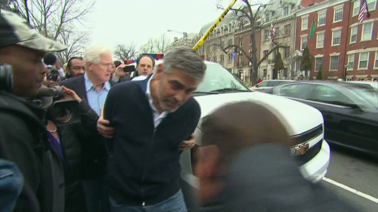 Clooney and his father were arrested at the Sudanese Embassy. CNN