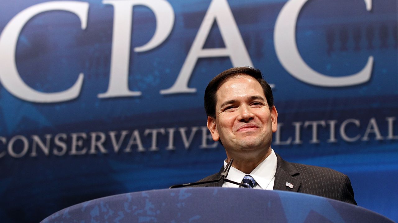 Sen. Marco Rubio (R-FL) delivers a speech titled, 'Is America Still an Exceptional Nation?' during the annual Conservative Political Action Conference (CPAC) February 9.