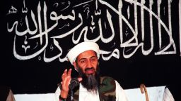 AFGHANISTAN - AUGUST 8:  Undated file picture of Saudi dissident Ossama Bin Ladin in an undisclosed place inside Afghanistan. Ossama Bin Ladin speaks while siting in front of a bannar inscribed basic Islamic tenet in Afghanistan. The billionaire Bin Ladin, member of a family of wealthy Saudi construction tycoon, is blamed for two bomb blasts in his home country in 1995-96 that killed 24 US servicemen. AFP PHOTO  (Photo credit should read AFP/AFP/Getty Images)