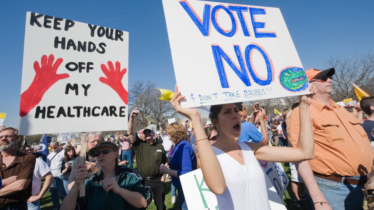 Tea party supporters protest against the health care bill in March 2010 outside the U.S. Capitol in Washington.