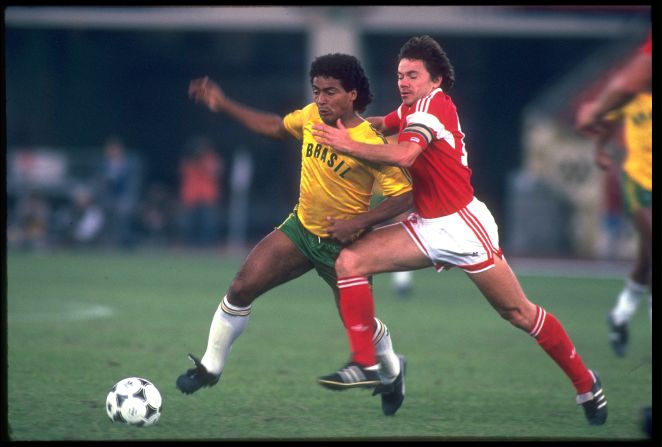 Future World Cup winner Romario battles for the ball in the Brazilian Olympic team's 2-1 defeat by the Soviet Union in the final of the 1988 tournament in Seoul.