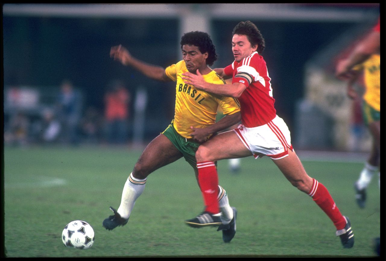 Future World Cup winner Romario battles for the ball in the Brazilian Olympic team's 2-1 defeat by the Soviet Union in the final of the 1988 tournament in Seoul.  