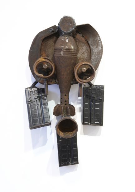 A mask from Goncalo Mabunda's recent exhibition in London. Gallery owner Jack Bell says the work references traditional African art, as well as European modernist pioneers such as Pablo Picasso and Georges Braque.