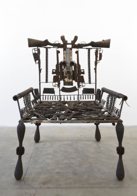 Mabunda, who has exhibited in Paris, Tokyo and Dusseldorf, is best known for his chairs, or "thrones," representing power.