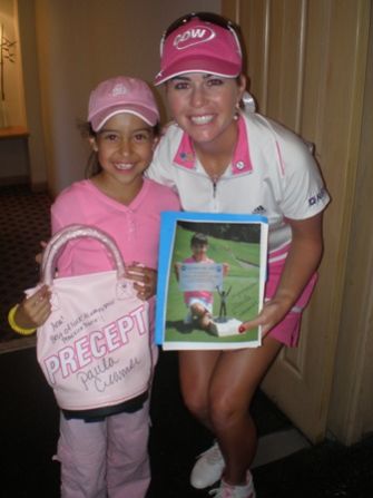 Creamer also helps young kids develop their golfing skills through her foundation. She is pictured here with Ana Claudia Rodriguez from Mexico, and constantly offers the 11-year-old advice and support.
