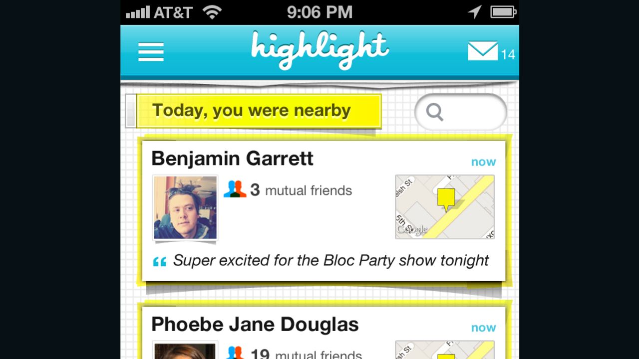 The Highlight iPhone app alerts you when people with mutual friends or shared interests are nearby.