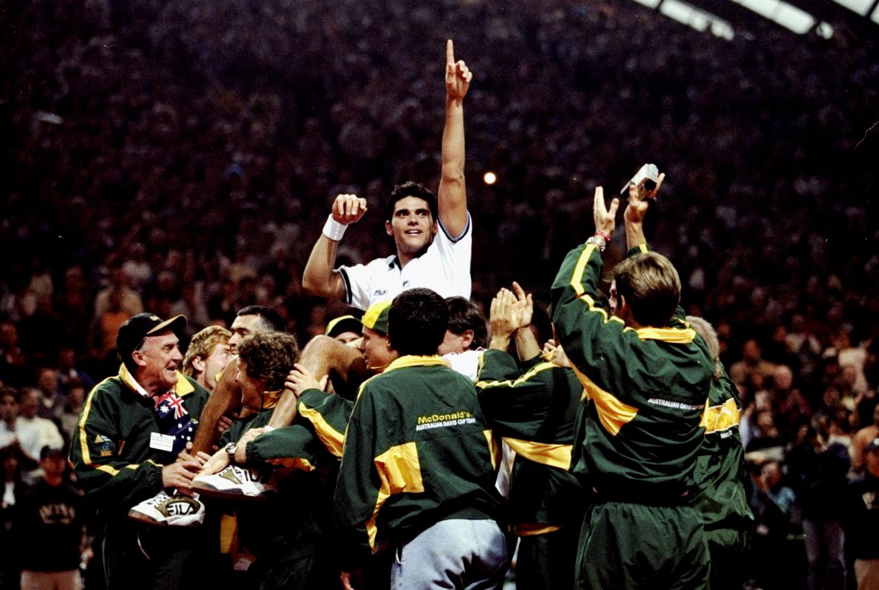 In 1999 Philippoussis won the decisive rubber against France's Cedric Pioline to seal the Davis Cup for  Australia in Nice. He counts his two Davis Cup titles as his biggest achievement in the game.