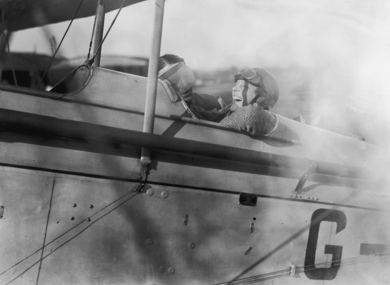 Amelia Earhart pilots a Moth plane in June, 1928.