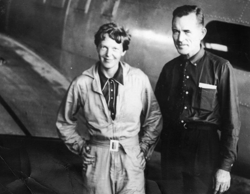 Amelia Earhart with her navigator, Capt. Fred Noonan, before their fateful flight.  Earhart was last heard from when their plane was flying near Howland Island in the Pacific.