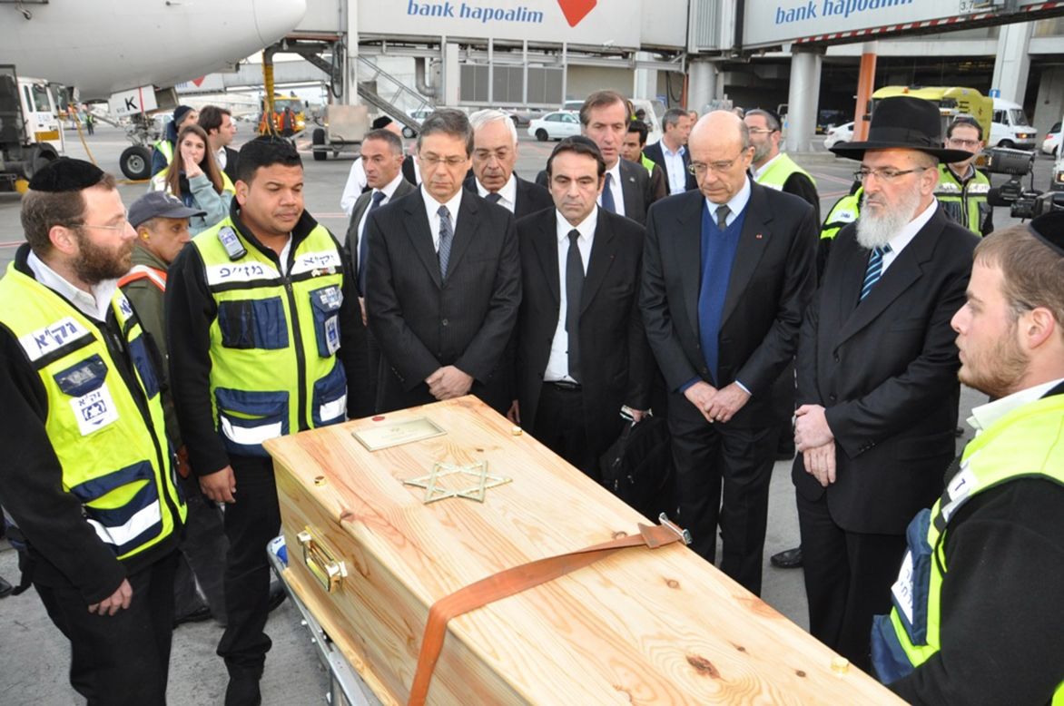 The coffins containing the bodies of the victims of the shooting at the Ozar Hatorah Jewish school arrive at Ben Gurion Airport, Israel from France on March 20. They were buried in Jerusalem on Wednesday. 