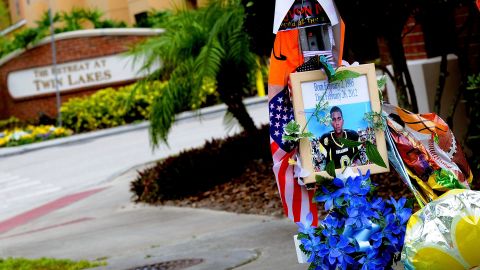  A memorial to Trayvon Martin outside The Retreat at Twin Lakes community where he was shot by George Michael Zimmerman.