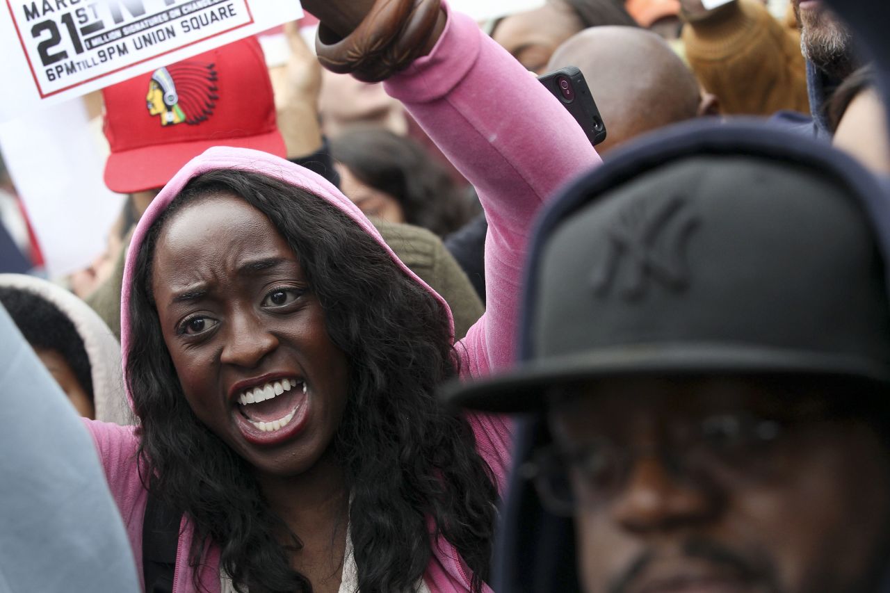 Demonstrators chant at the Million Hoodie March in New York.