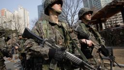 South Korean soldiers participate in a anti-terror exercise on March 9, 2012 in Seoul, South Korea.