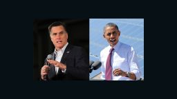 Barack Obama and MItt Romney speaking at different events