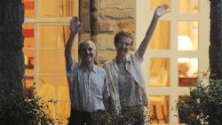 British couple Rachel (R) and Paul Chandler in Nairobi on November 14, 2010 following their release by Somali pirates.