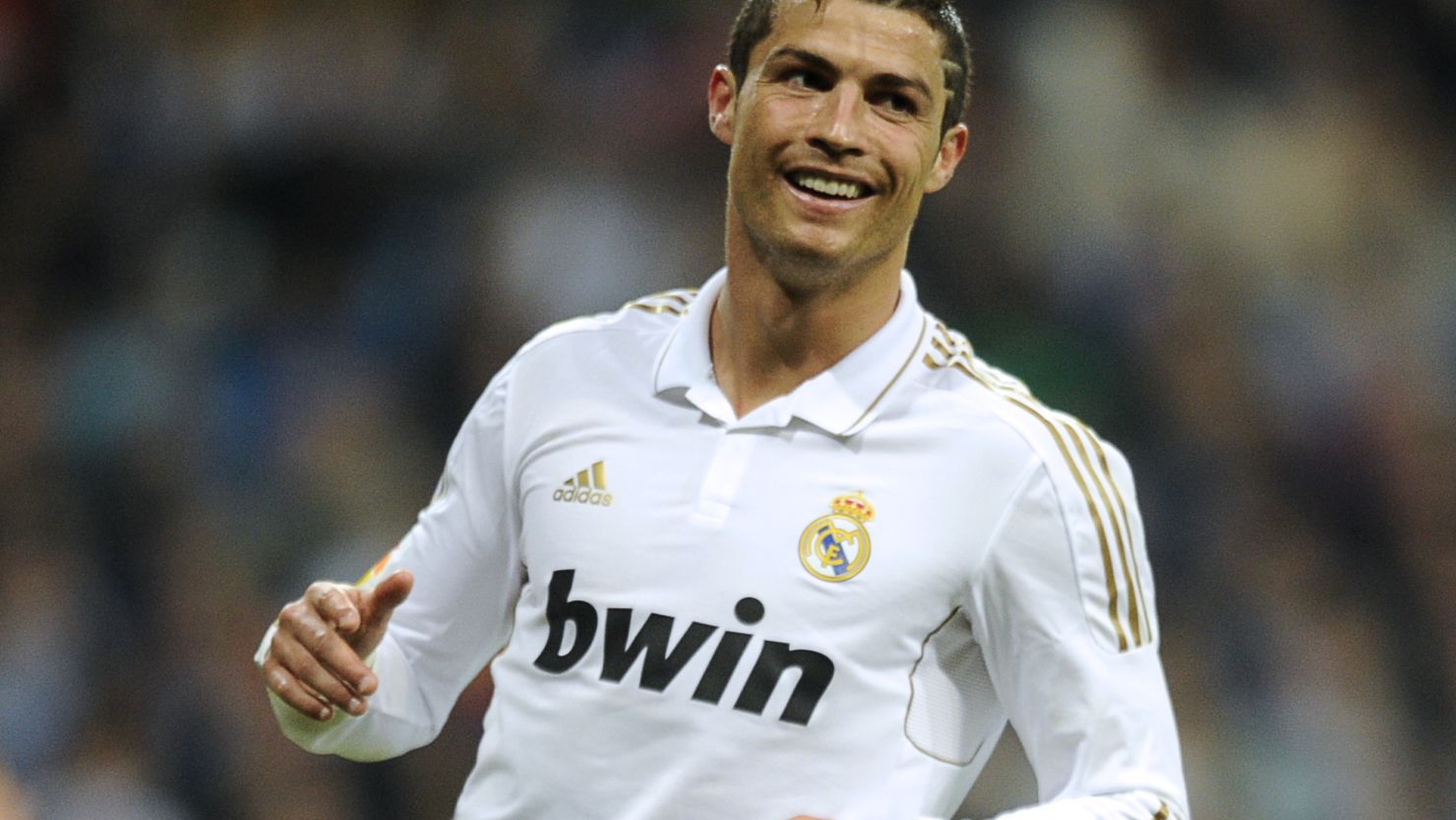 Cristiano Ronaldo is all smiles after scoring twice in Real's 5-1 beating of Real Sociedad.