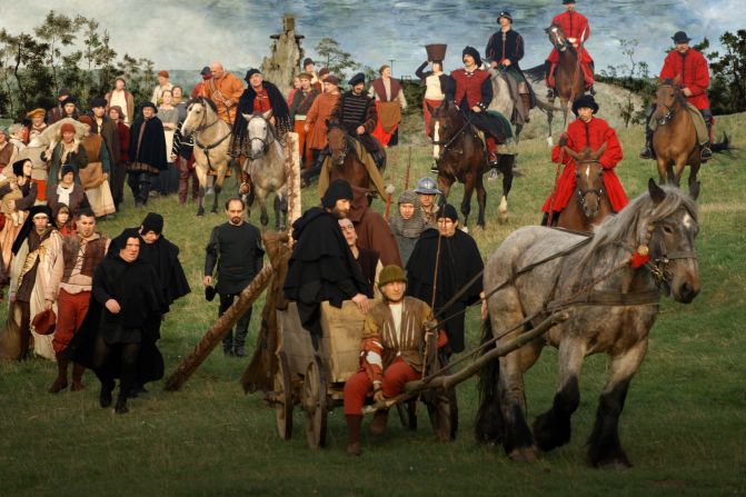 As is common in a Bruegel painting, "The Way to Calvary" juxtaposes historical scenes with those of sixteenth-century Flanders.