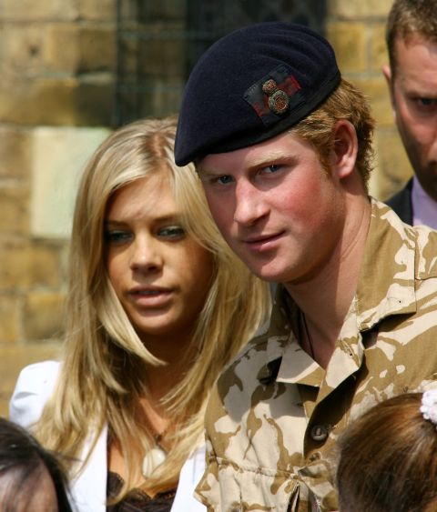 May 2008: Prince Harry is pictured with ex-girlfriend Chelsy Davy leaving a service of remembrance and thanksgiving at a church in Windsor, England. 