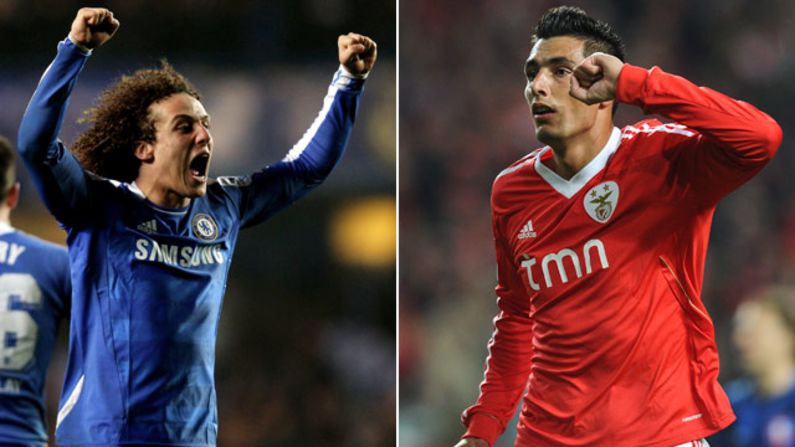 Chelsea defender David Luiz (left) will be reunited with former club Benfica when the two teams square off for their first-leg match on Tuesday. The Portuguese club's main goal threat will be Paraguay hitman Oscar Cardozo.