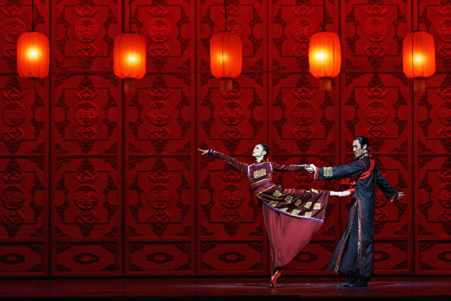 Dancers from the National Ballet of China in a production of "Raise the Red Lantern." The piece contains a distinctive mix of modern and classical dance, traditional opera and period dress. 