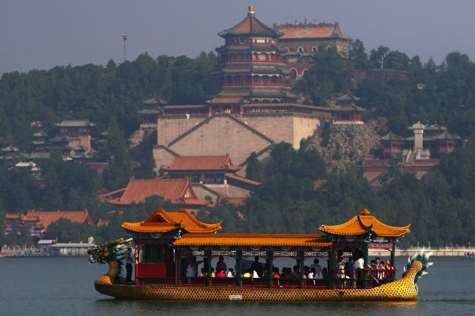 The Summer Palace, pictured from Kunming Lake, was first built in 1750. It was mostly destroyed in the war of 1860 and rebuilt in its original location in 1886.