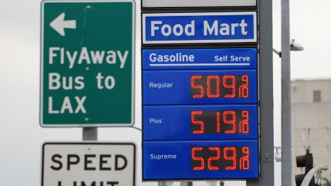 Prices posted at a gas station in downtown Los Angeles, California, on March 16, 2012.