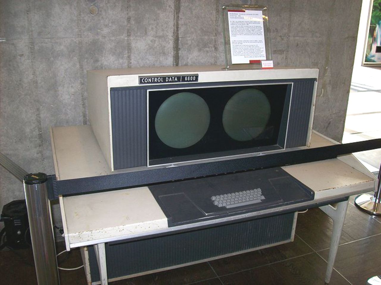 A console from what is considered the world's first supercomputer -- the CDC 6600. Designed by American Seymour Cray and completed in 1964, it could perform more than one million floating point operations per second.