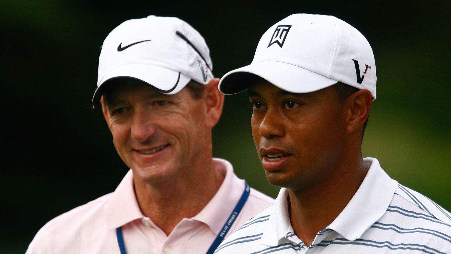 Tiger Woods and former swing coach Hank Haney at the PGA Championship at Hazeltine Golf Club in August 2009.