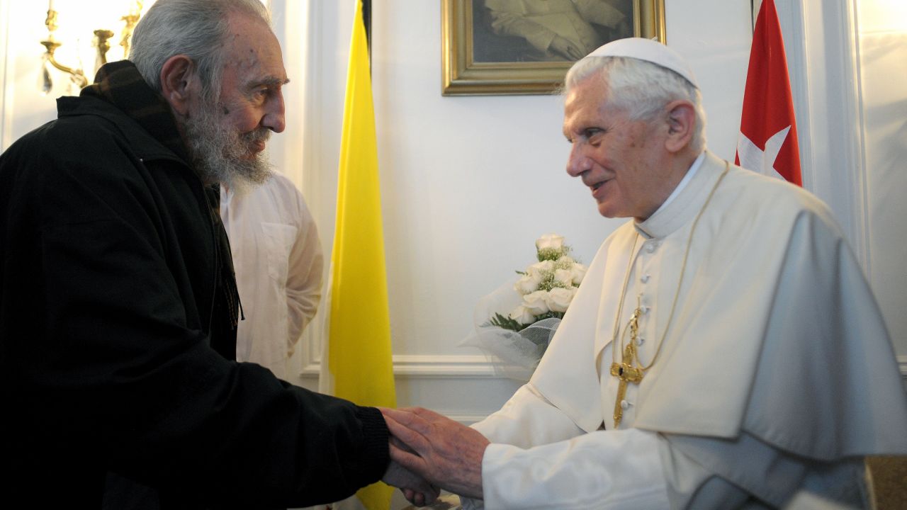 Pope Benedict XVI with Cuban leader Fidel Castro during a meeting on March 28.