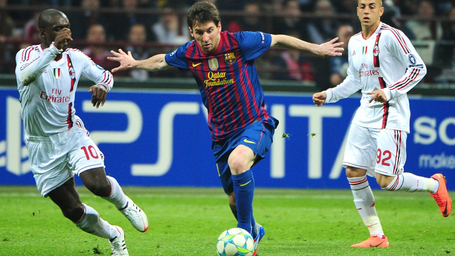 Lionel Messi finds space during the Champions League quarterfinal against AC Milan which ended in a 0-0 draw. 