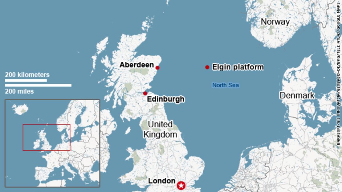 Map shows the location of the Elgin platform in the North Sea.