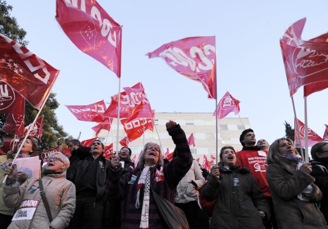 People demonstrate in Madrid on Thursday during a national strike to protest the labour reforms.