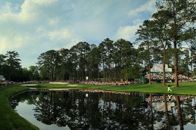 Five holes on Augusta's back nine have water waiting to snare any errant shots. Raes Creek runs behind the 11th, in front of the par-three 12th and onto the par-five 13th. More water awaits at 15 and 16 (pictured) where many players' Masters challenge have met a watery end. 