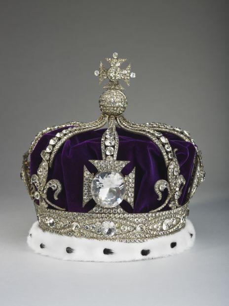 Queen Alexandra's Crown was designed with eight arches, a style typical of her native Denmark. It was originally set with the Koh-i-Nur diamond, which is now in the Queen Mother's Crown -- today it is set with paste stones.