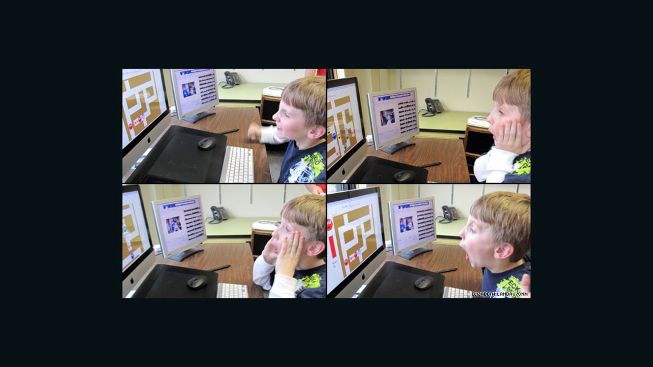 Jesse Wilson, 8, plays a game called FaceMaze at the autism center Joseph Sheppard co-directs at the University of Victoria.