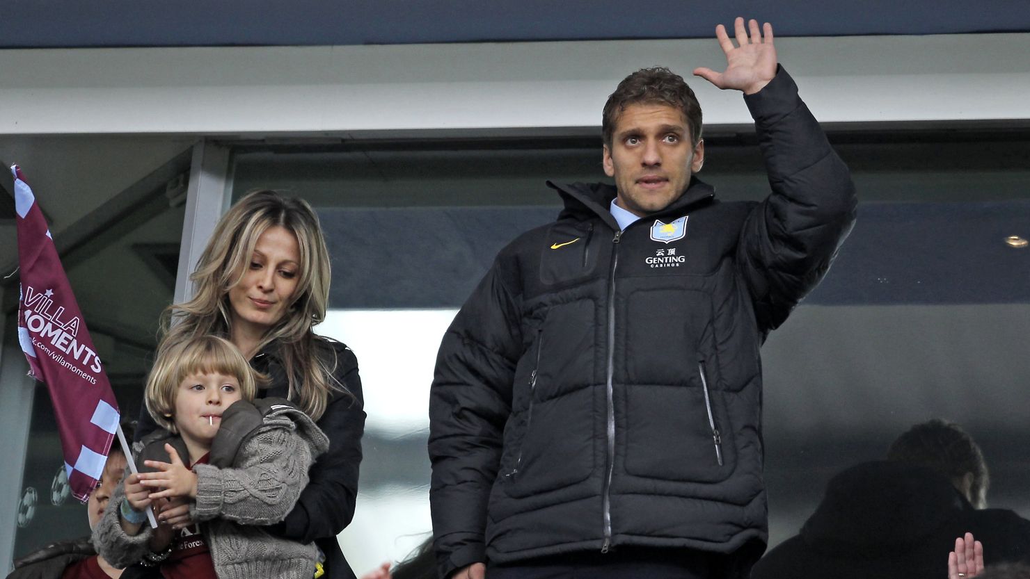 Stiliyan Petrov waves to the crowd at Villa Park on Saturday as he and his family attended the game against Chelsea