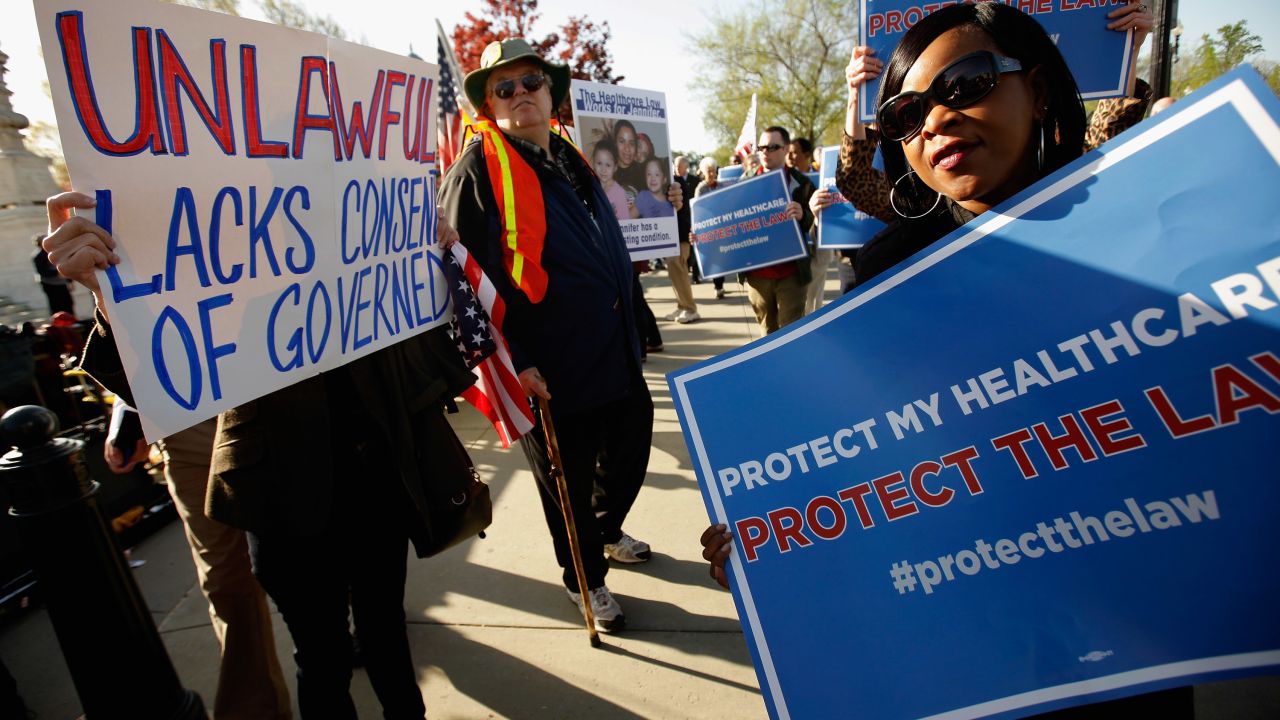 Demonstrators for and against the health care law march and chant in outside the Supreme Court this week.