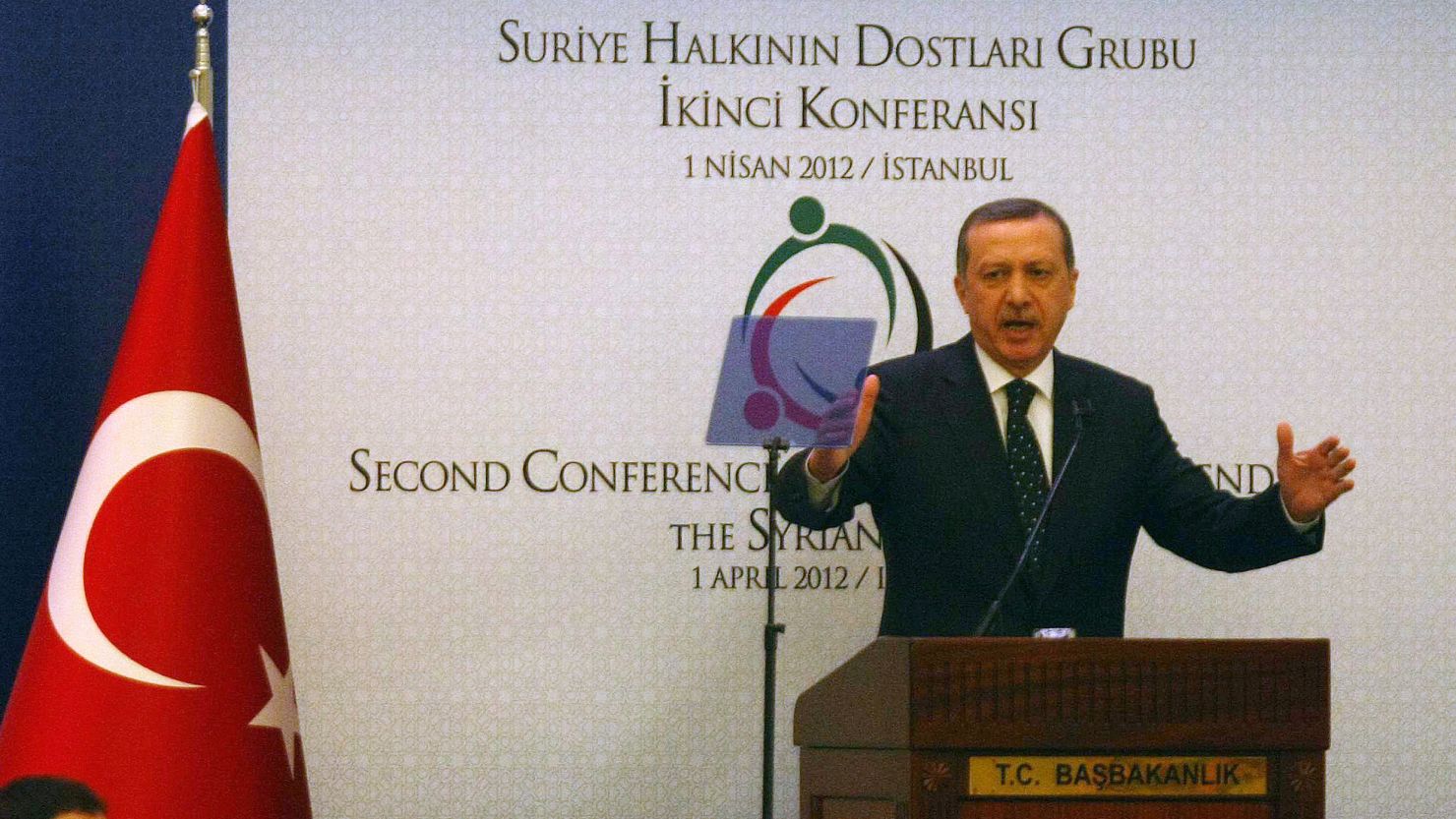 Turkish Prime Minister Recep Tayyip Erdogan speaks at the 'Friends of Syria' conference in Istanbul.