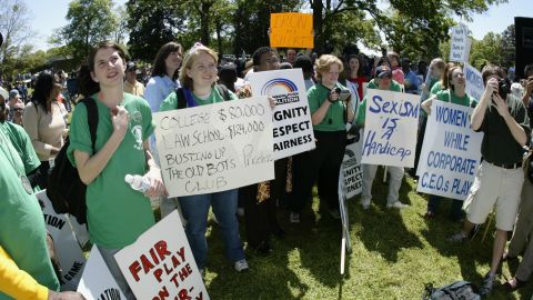 Demonstrators gather during Masters week demonstrations outside the gates of Augusta National Golf Club in 2003.