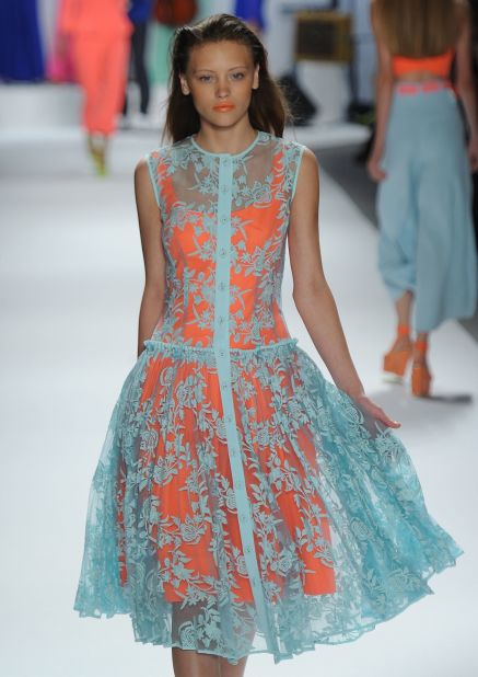Neon tones and bright lace also made a splash in Lepore's collection. 
