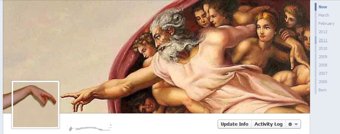Patrick Duffy of Atlanta decided to <a href="http://ireport.cnn.com/docs/DOC-767203">re-create Michelangelo's fresco</a> "The Creation of Adam" for his cover photo. He combined an image of the famous painting with a photo he shot of one of his hands, putting himself in Adam's place. "I was resistant to (Timeline) at first," Duffy says, "but I've seen so many changes over the years in Facebook that I realize people are just resistant to change, we will get over it quickly. I have actually found great uses of the Timeline so far. ... It makes it easier to locate certain updates you made in the past or photos."