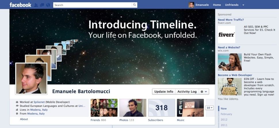 Timeline reminds Emanuele Bartolomucci of Apple's interface so the Modena, Italy, resident decided to make over his profile, <a href="http://ireport.cnn.com/docs/DOC-765162">OS X style</a>. "The Timeline interface reminded me in some ways ... of Time Machine in Mac OS X, a visual, gorgeous way to navigate back in time and bring to life the various stages of our lives. So, being an Apple fan, I tried to kind of merge these two features in an Apple-ish image that reminds one of their ads when a major product rolls out," he says. 