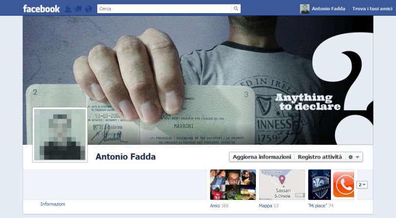 "I'm probably one of the few people who liked the Facebook Timeline immediately," says Antonio Fadda of Sassari, Italy. "Sure, at first sight it may look confusing,  but it took me just a little to get used to it." The new square profile picture made him think of a passport photo, he says, so that's the <a href="http://ireport.cnn.com/docs/DOC-765514">theme he used</a> for his cover photo. 