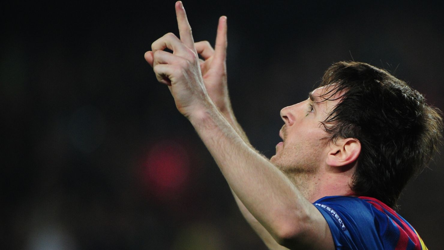 Lionel Messi celebrates after scoring a penalty for Barcelona at the Camp Nou on Tuesday. 