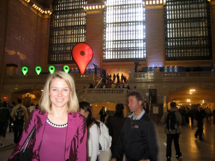 Mayer says every new product raises users' expectations. Here, Mayer is at Grand Central Station in New York for the launch of the Transit feature on Google Maps in 2008.