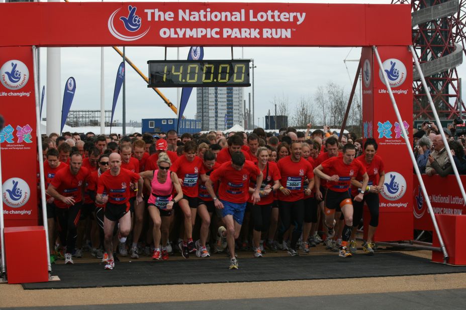 More than 5,000 people took part in a five-mile race around the Olympic Park in London, four months before the 2012 Games get under way.