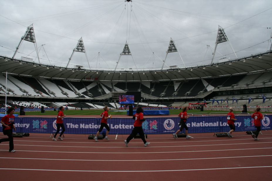 The run gave entrants a stunning preview of what it will be like inside the Olympic stadium during the July 27-August 12 sporting spectacle.