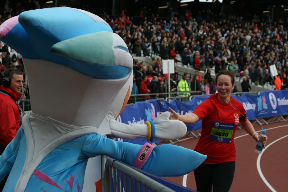 London 2012 mascots Wenlock and Mandeville were on hand to offer runners plenty of encouragement.
